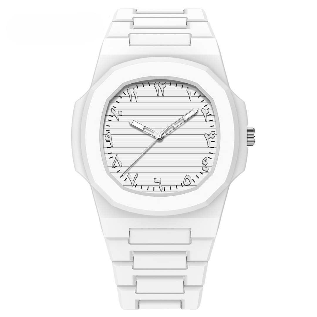 Noir Carleone Weiße achteckige arabische Uhr